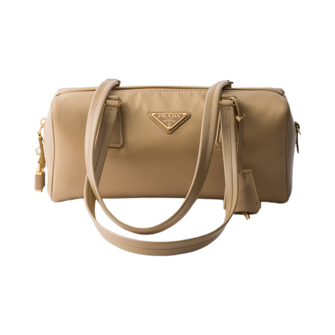 프라다 리나일론 앤 레더 미디움 탑 핸들 백 패드락 카멜 브라운(Prada Re-Nylon and Leather Medium Top-Handle Bag with Padlock Camel Brown) - 1