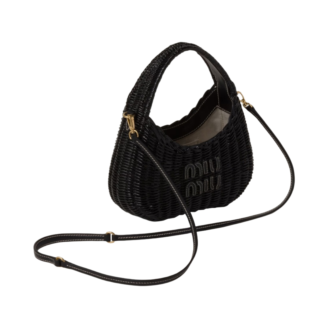미우 미우 완더 위커 호보백 블랙(Miu Miu Wander Wicker Hobo Bag Black) - 2