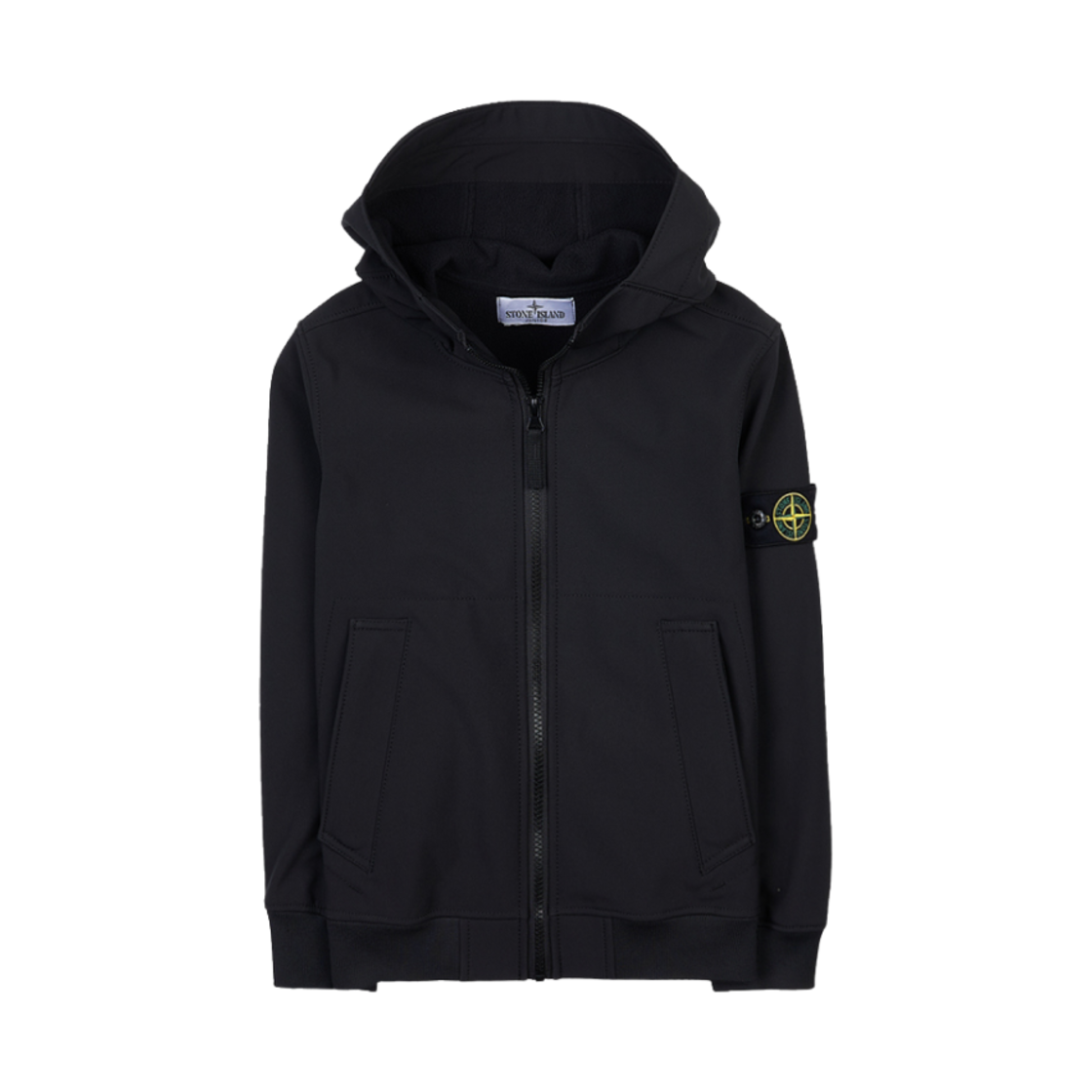 7916Q0122-V0029 (Kids) Stone Island Q0122 Wappen Logo Hooded Zip Up Jacket Black - 23FW