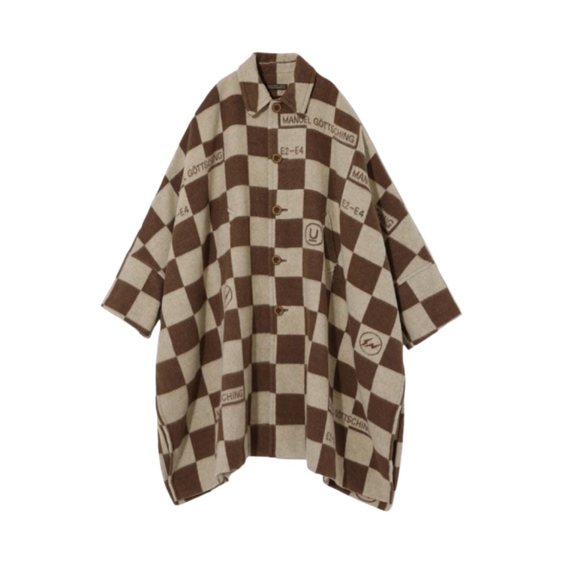 (W) 언더커버 x 프라그먼트 UC2C1302 울 판초 브라운 체크((W) Undercover x Fragment UC2C1302 Wool Poncho Brown Check)