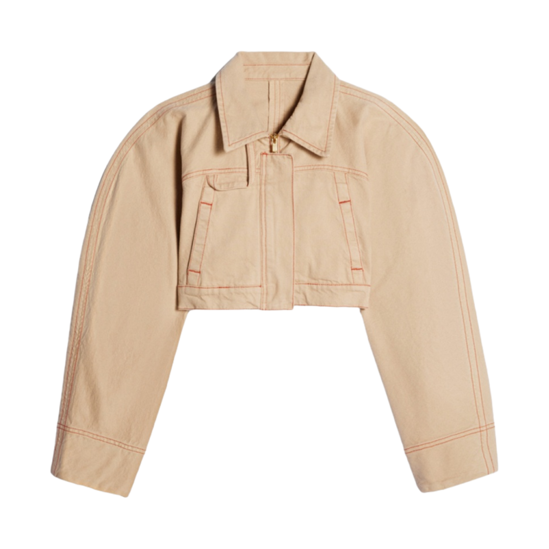 231DE012-1016-15B (W) Jacquemus La Veste De Nimes Meio Copped Jean Jacket Beige Terracotta