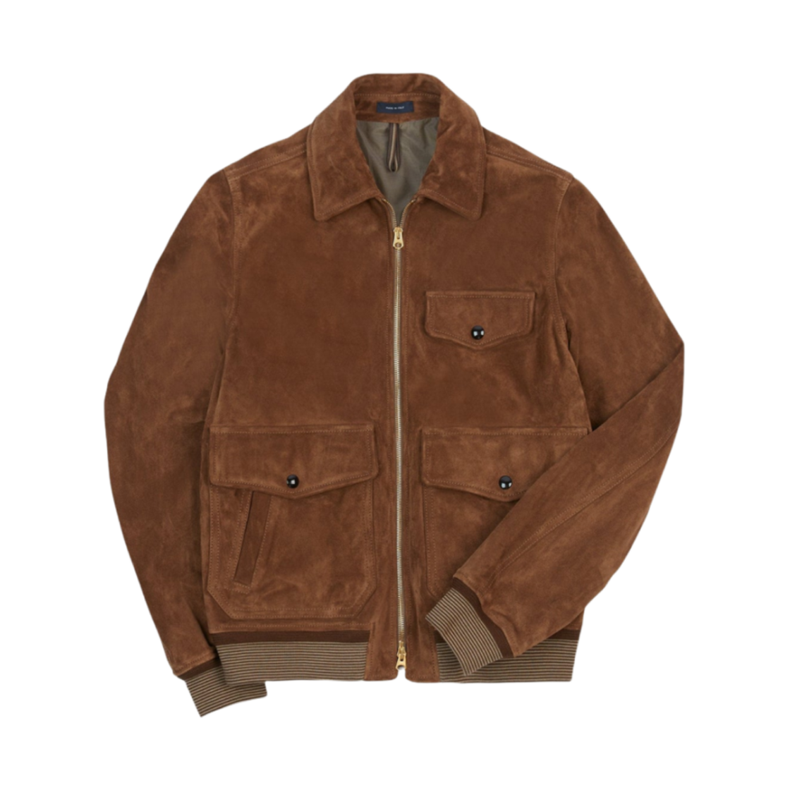 DR2A1U-24824-01-300 Drake's Heavyweight Suede A-2 Bomber Jacket Tobacco
