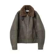 Millo Women Vintage Crack Shearling Jacket Deep Khaki