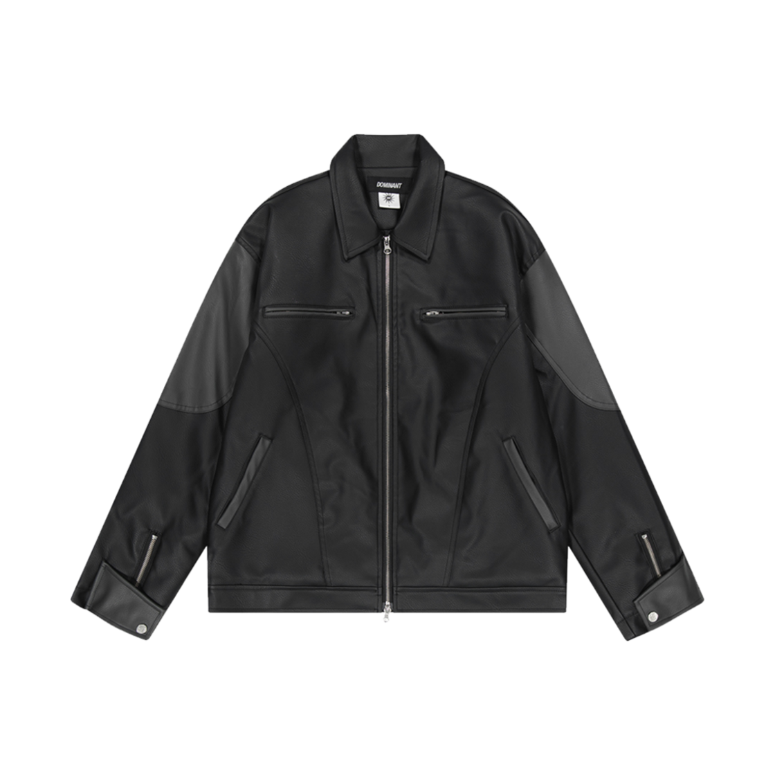 DMNT23FW_10 Dominant 2Way Cropped Distressed Leather Jacket Black Grey