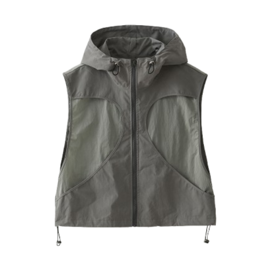 블루 선플라워 유틸리티 크롭 후드 베스트 카키 그레이(Blue Sunflower Utility Hooded Windbreaker Crop Vest Khaki Grey)