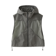 Blue Sunflower Utility Hooded Windbreaker Crop Vest Khaki Grey