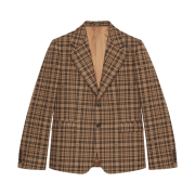 Gucci Double G Check Wool Jacket Camel Brown