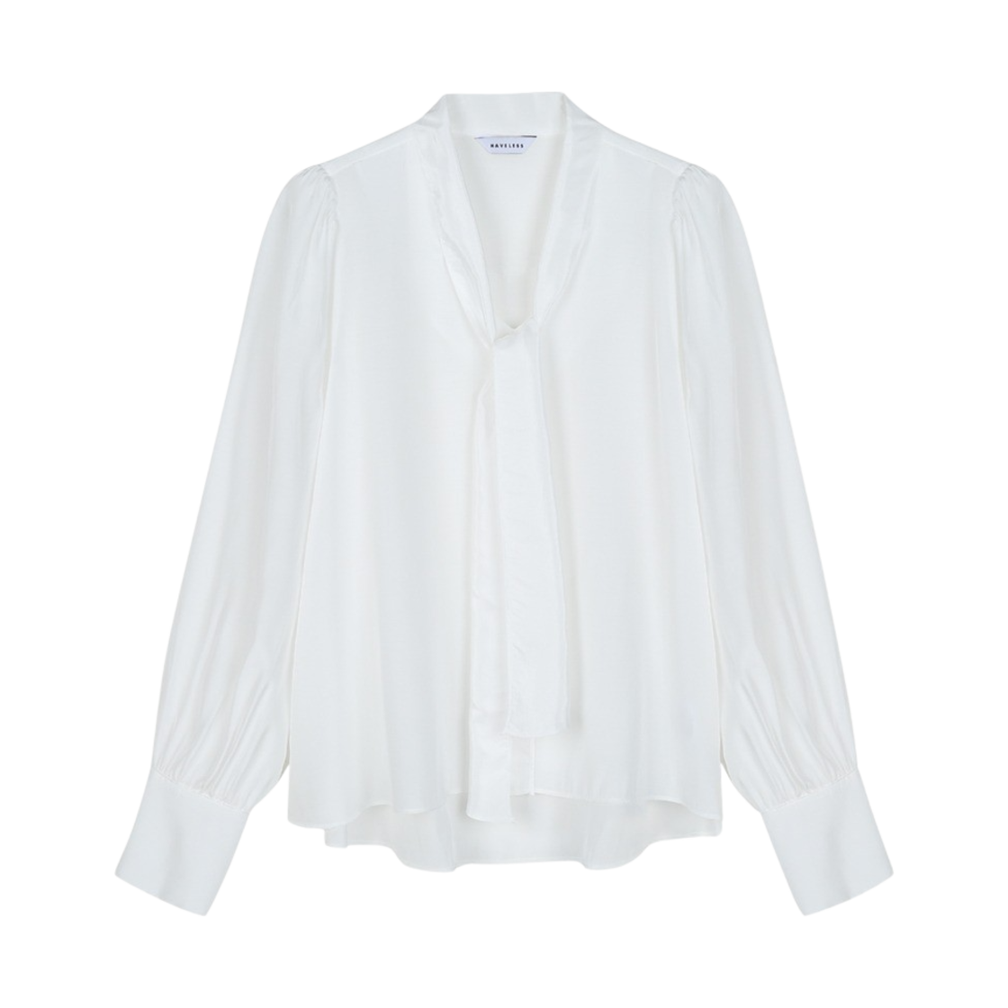 해브레스 우먼 샤인 타이 블라우스 화이트(Haveless Women Shine Tie Blouse White)