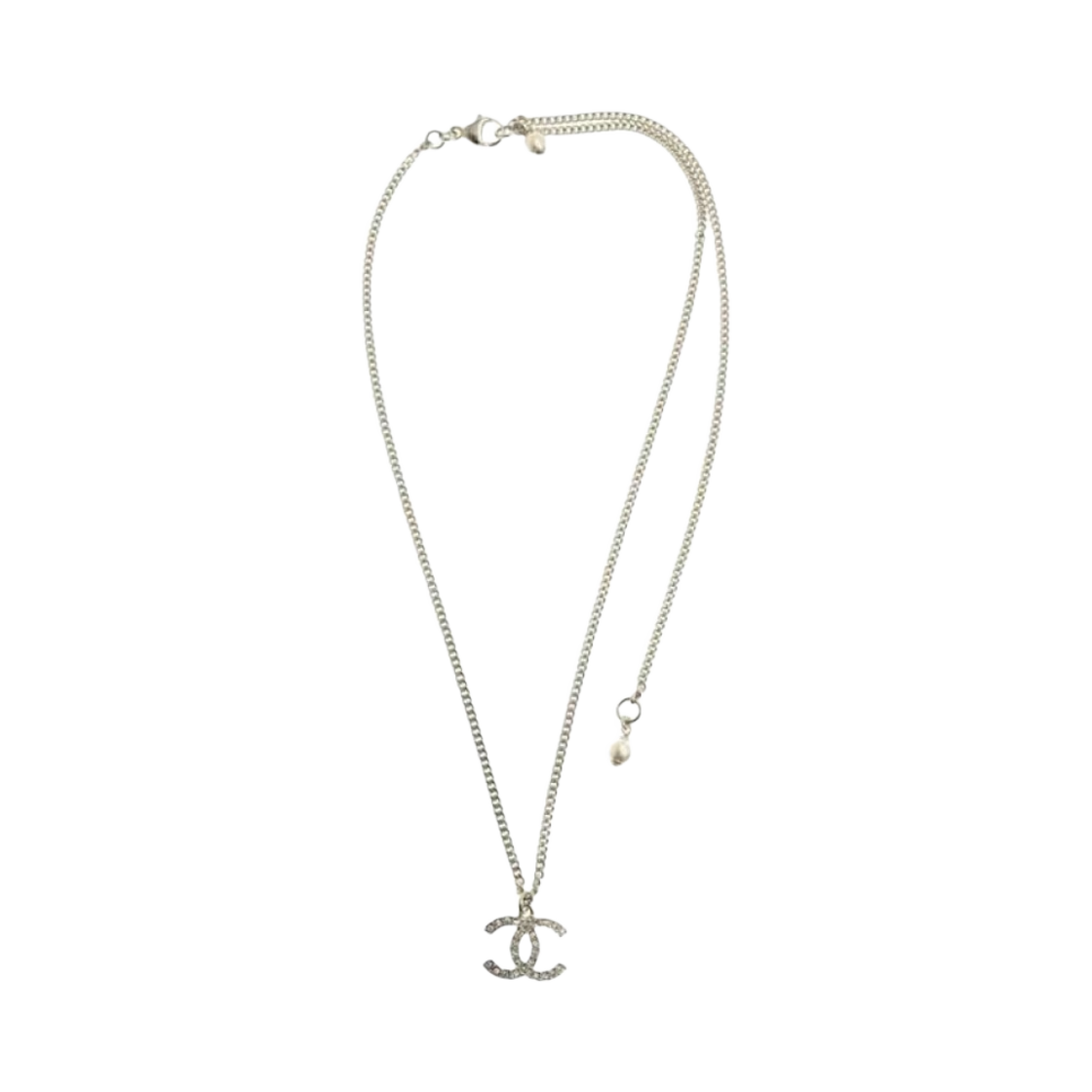 (W) 샤넬 네클리스 메탈 글래스 펄 스트라스 & 실버 크리스탈