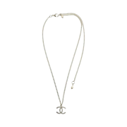 (W) Chanel Necklace Metal Glass Pearls Strass & Silver Crystal