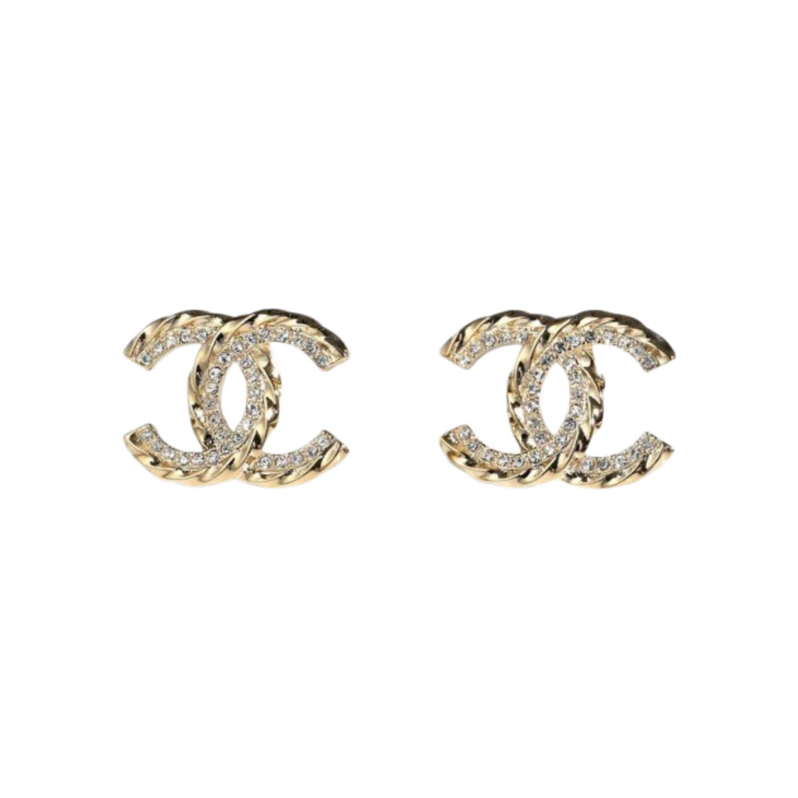 (W) 샤넬 스터드 이어링 메탈 스트라스 & 골드 크리스탈((W) Chanel Stud Earrings Metal Strass & Gold Crystal)
