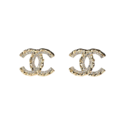 (W) Chanel Stud Earrings Metal Strass & Gold Crystal