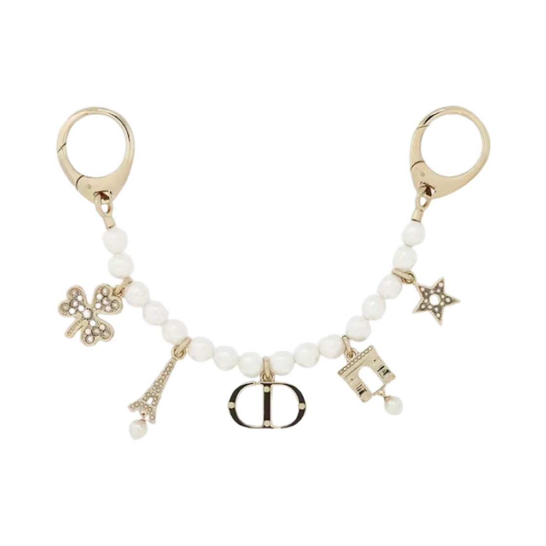 (W) 디올 플랜 드 파리 백 쥬얼리 화이트 레진 펄 실버톤 크리스탈 골드 피니쉬 메탈((W) Dior Plan de Paris Bag Jewelry Gold Finish Metal with White Resin Pearls and Silver Tone Crystals) - 1