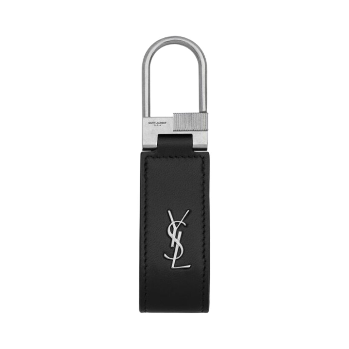 668961-1JB0E-1000 Saint Laurent Tiny Cassandre Keyring in Shiny Leather Black