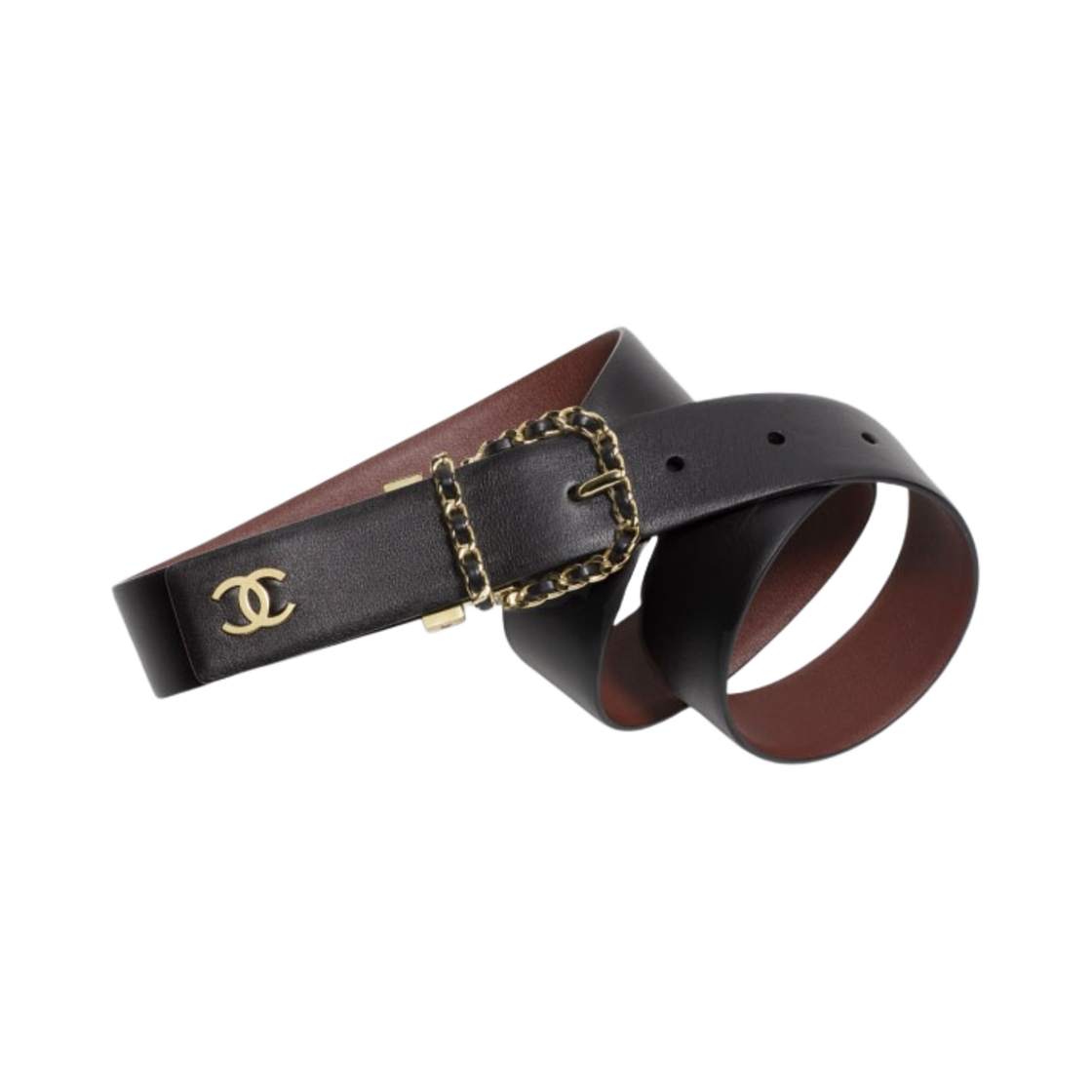 (W) 샤넬 벨트 카프스킨 램스킨 & 골드 메탈 블랙 버건디((W) Chanel Belt Calfskin Lambskin & Gold Black Burgundy) - 1