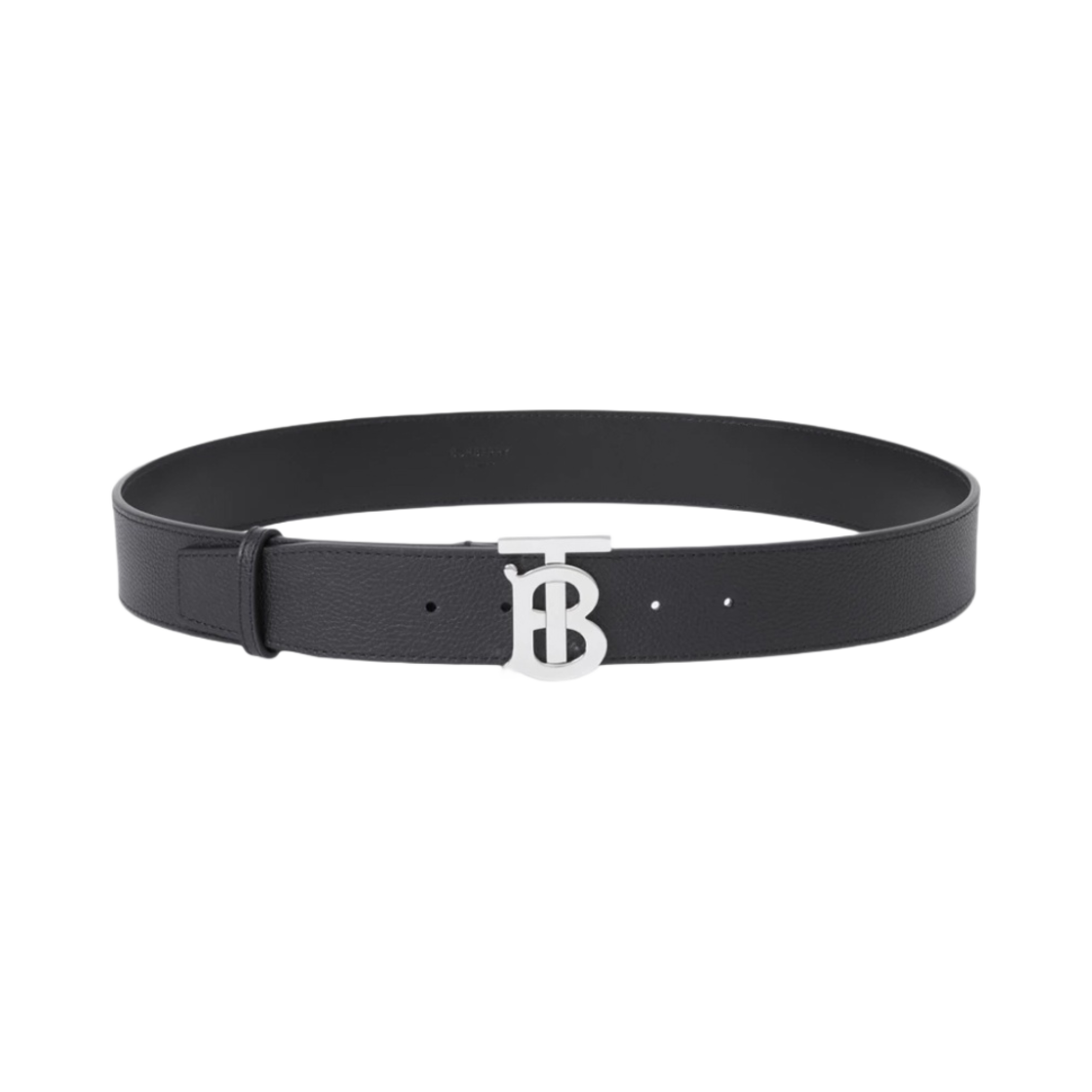 8066651 Burberry Leather Wide TB Belt Black Silver