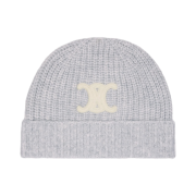 (W) Celine Triomphe Embroidered Beanie in Seamless Cashmere Light Grey