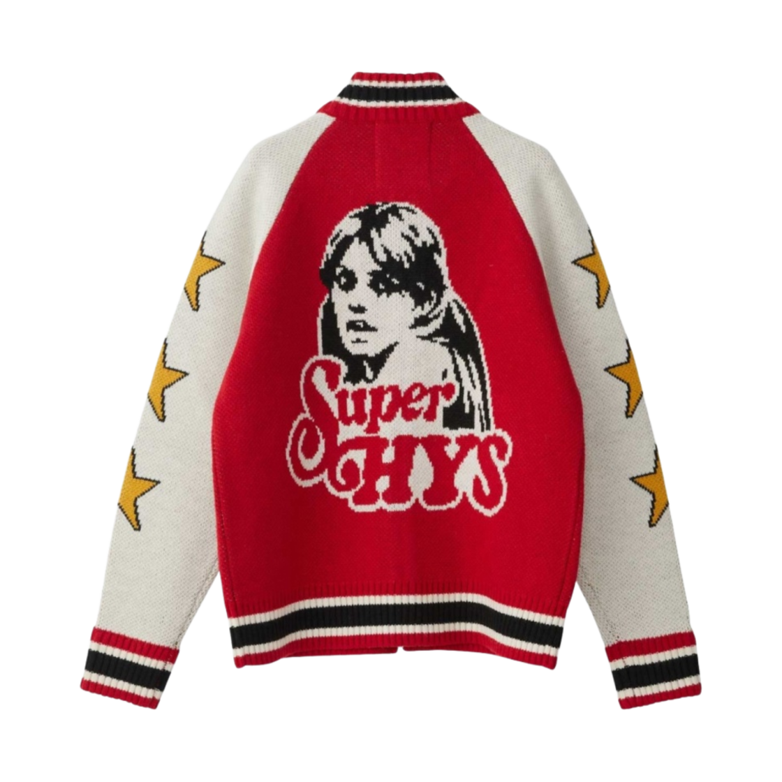 (W) 히스테릭 글래머 슈퍼 HYS 자카드 오버사이즈 점퍼 레드((W) Hysteric Glamour Super HYS Jacquard Oversized Jumper Red) - 1