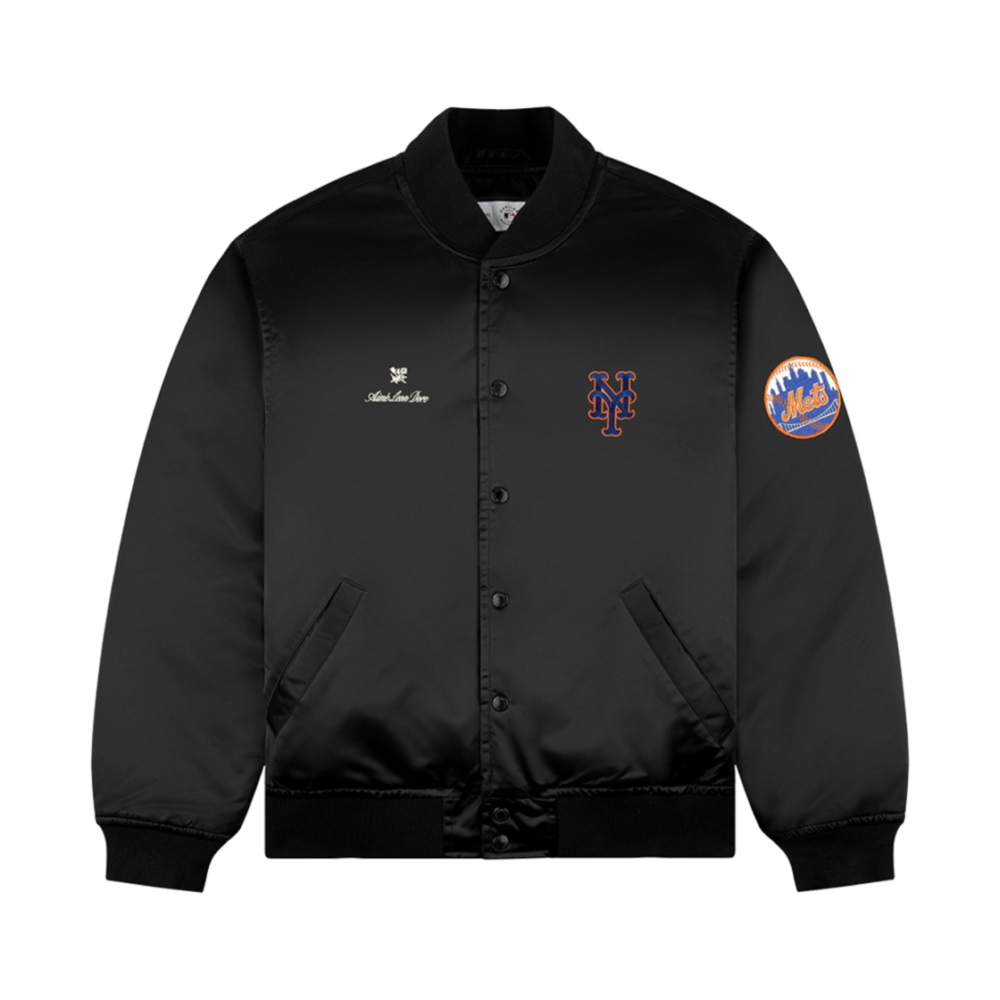 - Aime Leon Dore New York Mets Satin Varsity Jacket Jet Black