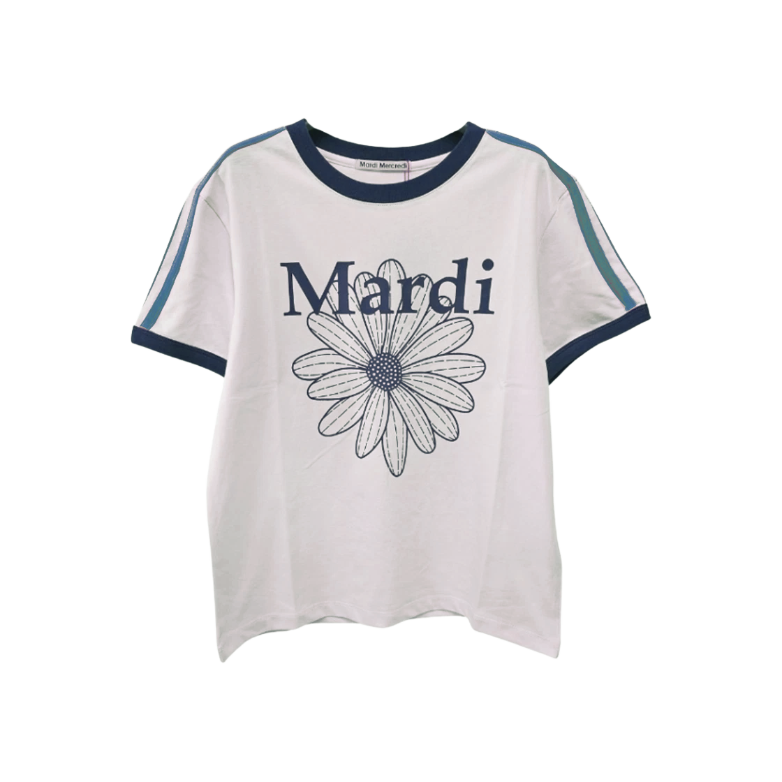 (W) 마르디 메크르디 플라워마르디 링거 티셔츠 아이보리 네이비((W) Mardi Mercredi Flowermardi Linger T-Shirt Ivory Navy)