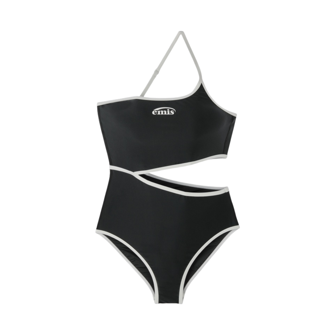 (W) 이미스 로고 컷 아웃 스윔수트 블랙((W) Emis Logo Cut Out Swimsuit Black)