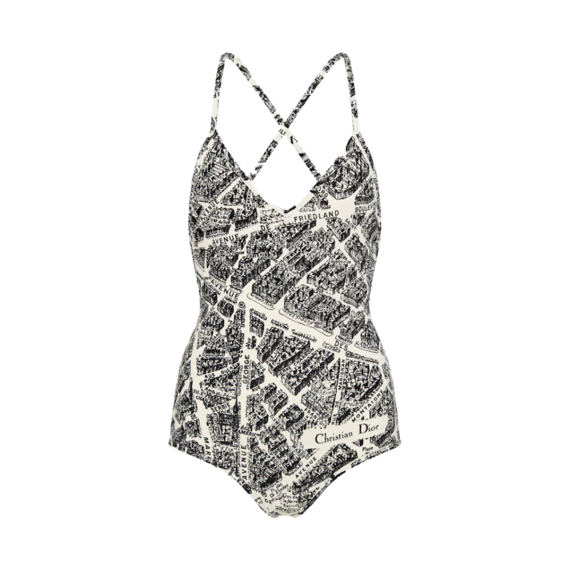 (W) 디올 플랜 드 파리 모티프 원피스 스윔수트 화이트 블랙((W) Dior One-Piece Swimsuit with Plan de Paris Motif White Black) - 1