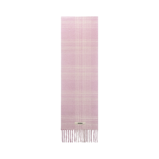 236AC572-5087-4BZ Jacquemus L’echarpe Carro Le Chouchou Jacquard Check Scarf Light Pink