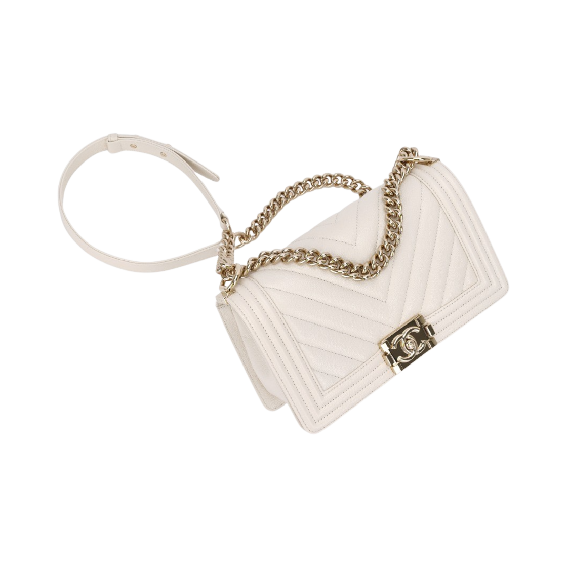 샤넬 보이 샤넬 미디움 플랩백 그레인드 카프스킨 & 골드 메탈 화이트(Chanel Medium Boy Chanel Handbag Grained Calfskin & Gold White) - 3