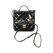Chanel Small Flap Bag with Top Handle Patent Calfskin & Gold Black