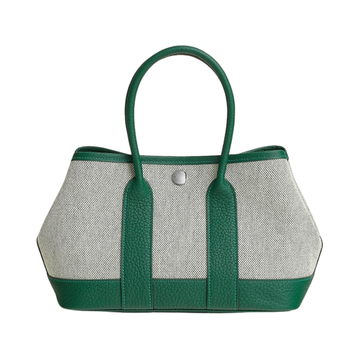 Hermes Neo Garden Party 23 Bag Viking Canvas Negonda & Palladium Ecru Vert Moyen Vert Moyen
