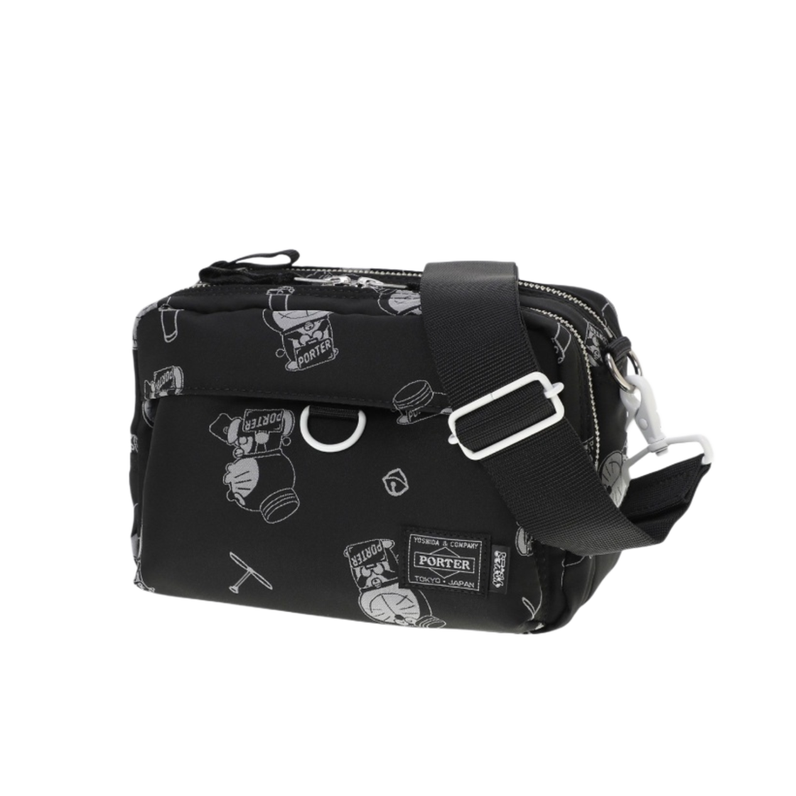 포터 x 도라에몽 숄더 백 블랙 (오리지널 캔 뱃지 포함)