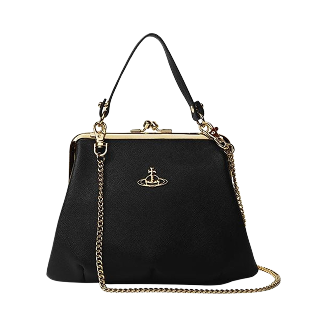 4B010007W-L001N-N402 Vivienne Westwood Granny Frame Grain Purse Tote Bag Black
