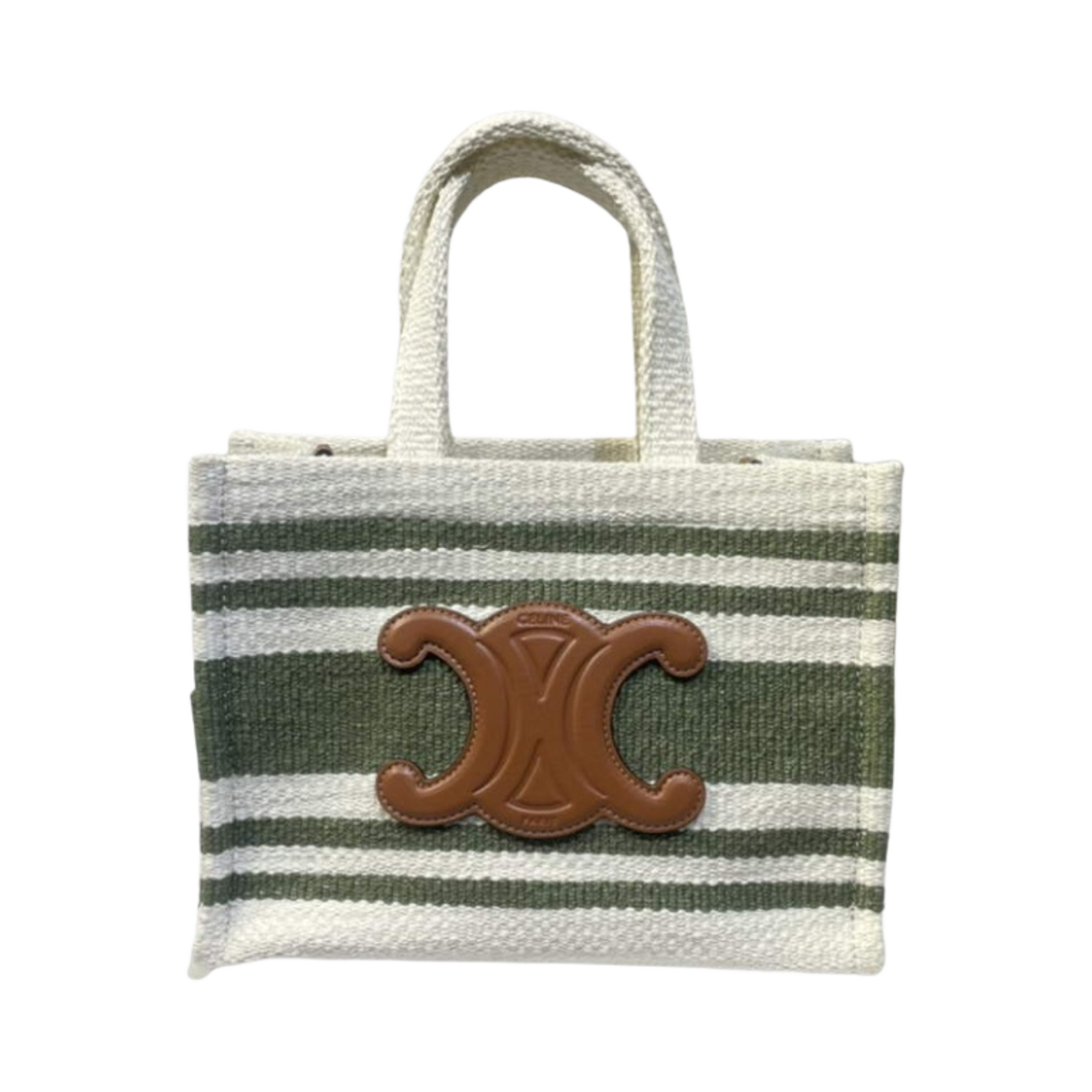 셀린느 스트라이프 텍스타일 카프스킨 타이스 스몰 카바스백 카키 탄(Celine Small Cabas Thais in Striped Textile and Calfskin Khaki Tan) - 1