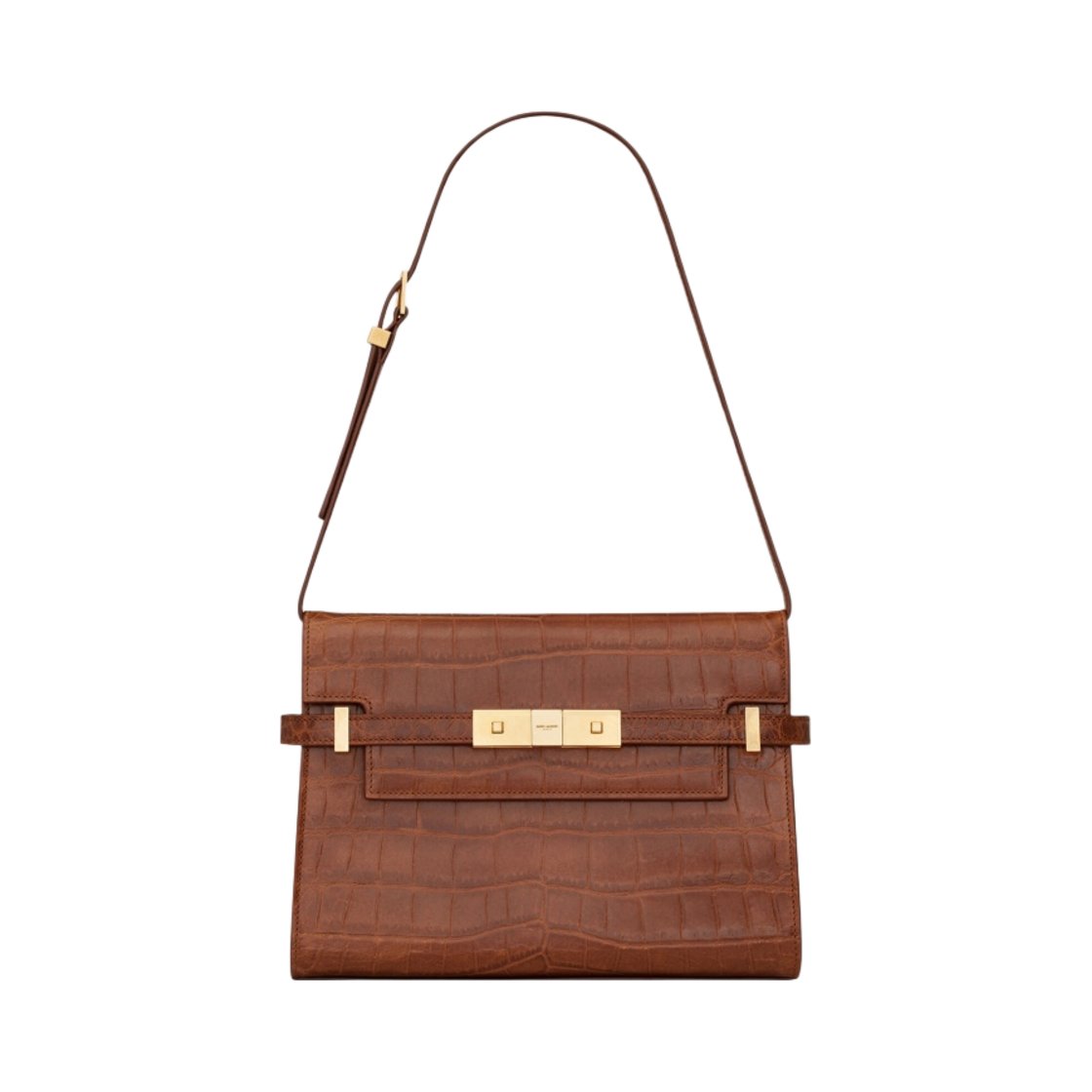 생로랑 맨하탄 스몰 숄더백 크로커다일 엠보스 레더 다크 카라멜(Saint Laurent Manhattan Small Shoulder Bag in Crocodile-Embossed Leather Dark Caramel) - 1