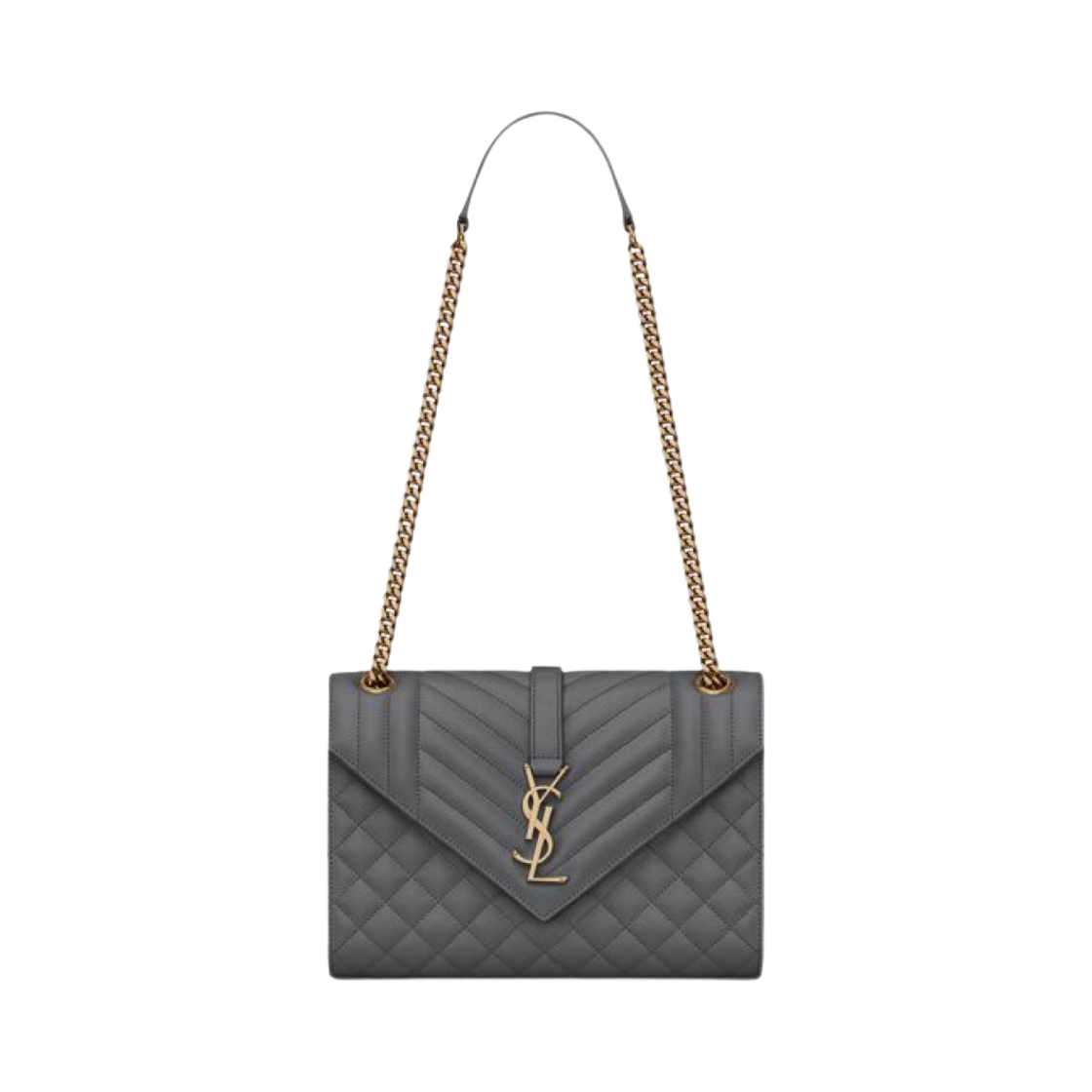 생로랑 엔벨로프 미디움 체인 백 믹스 마틀라세 그레인 드 뿌드르 엠보스 레더 스톰(Saint Laurent Envelope Medium Chain Bag In Mix Matelasse Grain De Poudre Embossed Leather Storm) - 1