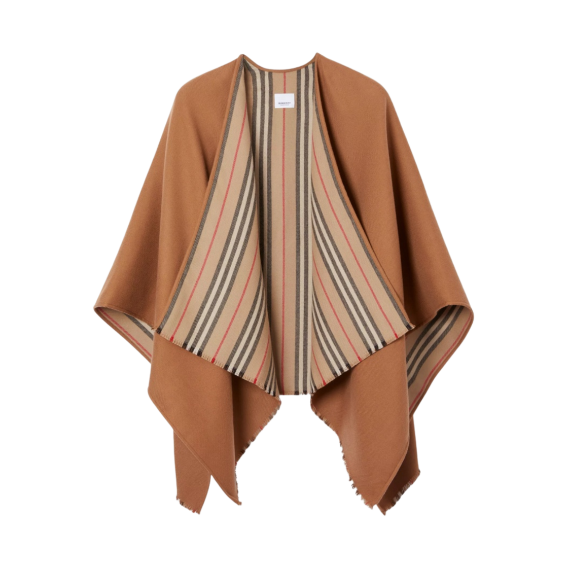(W) 버버리 리버시블 아이콘 스트라이프 울 케이프 플랙시드((W) Burberry Reversible Icon Stripe Wool Cape Flaxseed)
