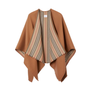 (W) Burberry Reversible Icon Stripe Wool Cape Flaxseed