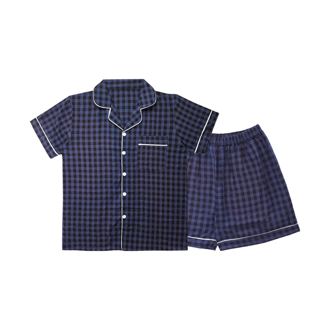 A-JC-BL AONE Jeans Check Short Sleeve Pajamas Set Blue