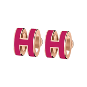 (W) Hermes Mini Pop H Earrings Rose Gold & Framboise