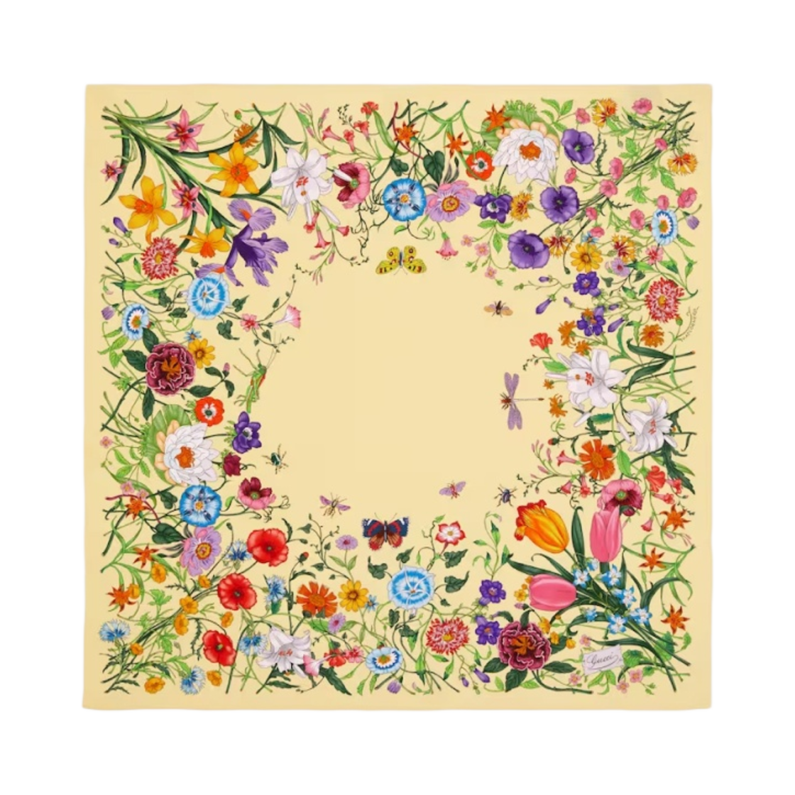(W) 구찌 플로라 프린트 실크 까레 옐로우 멀티컬러((W) Gucci Flora Print Silk Carre Yellow Multicolour) - 1