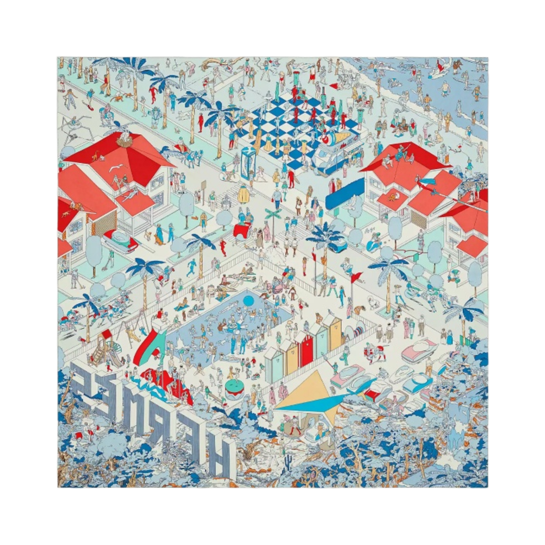 (W) 에르메스 온 더 비치 스카프 90 그리 아젠트 블루 그르나딘((W) Hermes on The Beach Scarf 90 Gris Argent Bleu Grenadine) - 1