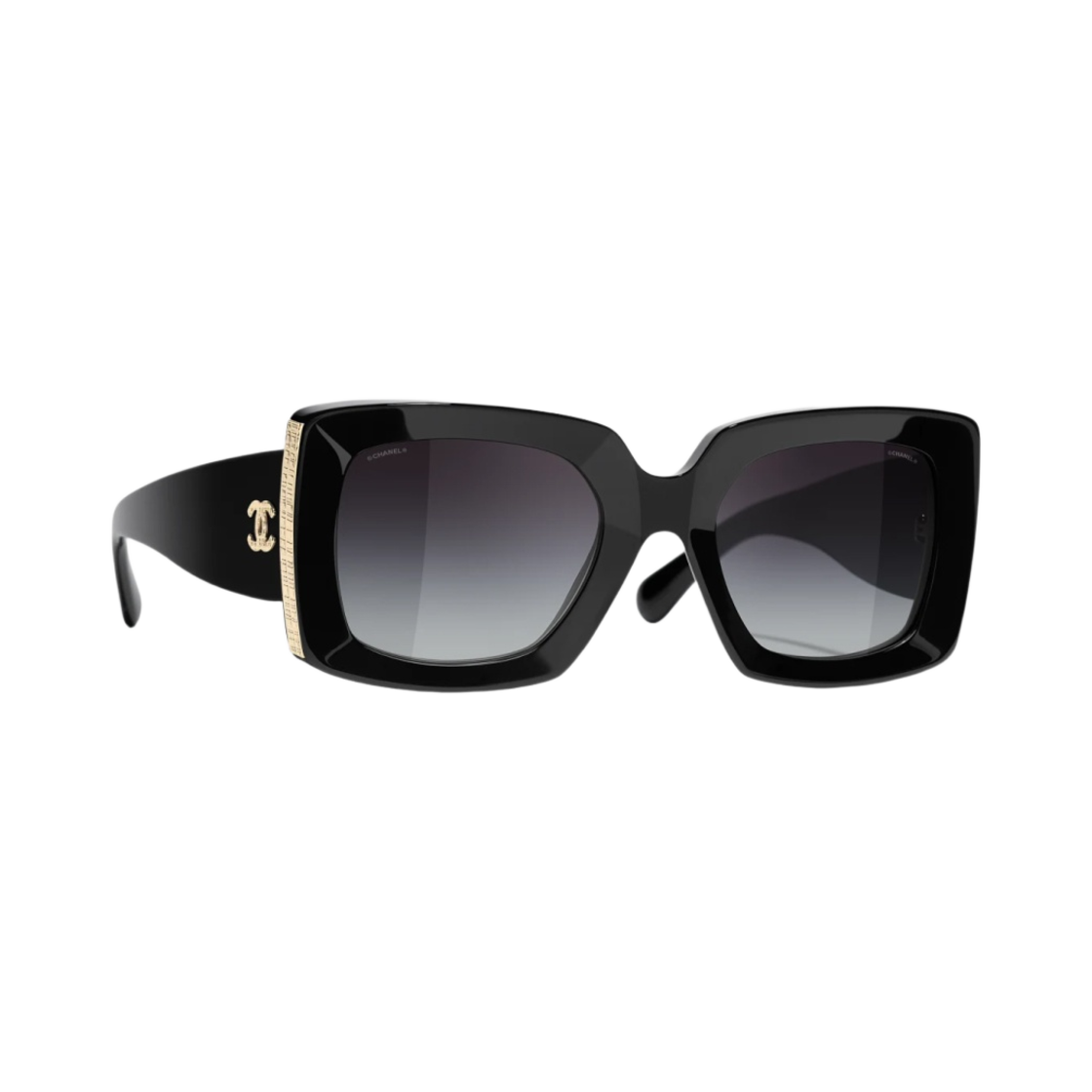 샤넬 렉탱글 선글라스 아세테이트 & 블랙 골드 프레임 그레이 그라데이션 렌즈 아시안 핏(Chanel Rectangle Sunglasses Acetate & Black Gold Frame Grey Gradient Lenses Asian Fit) - 2