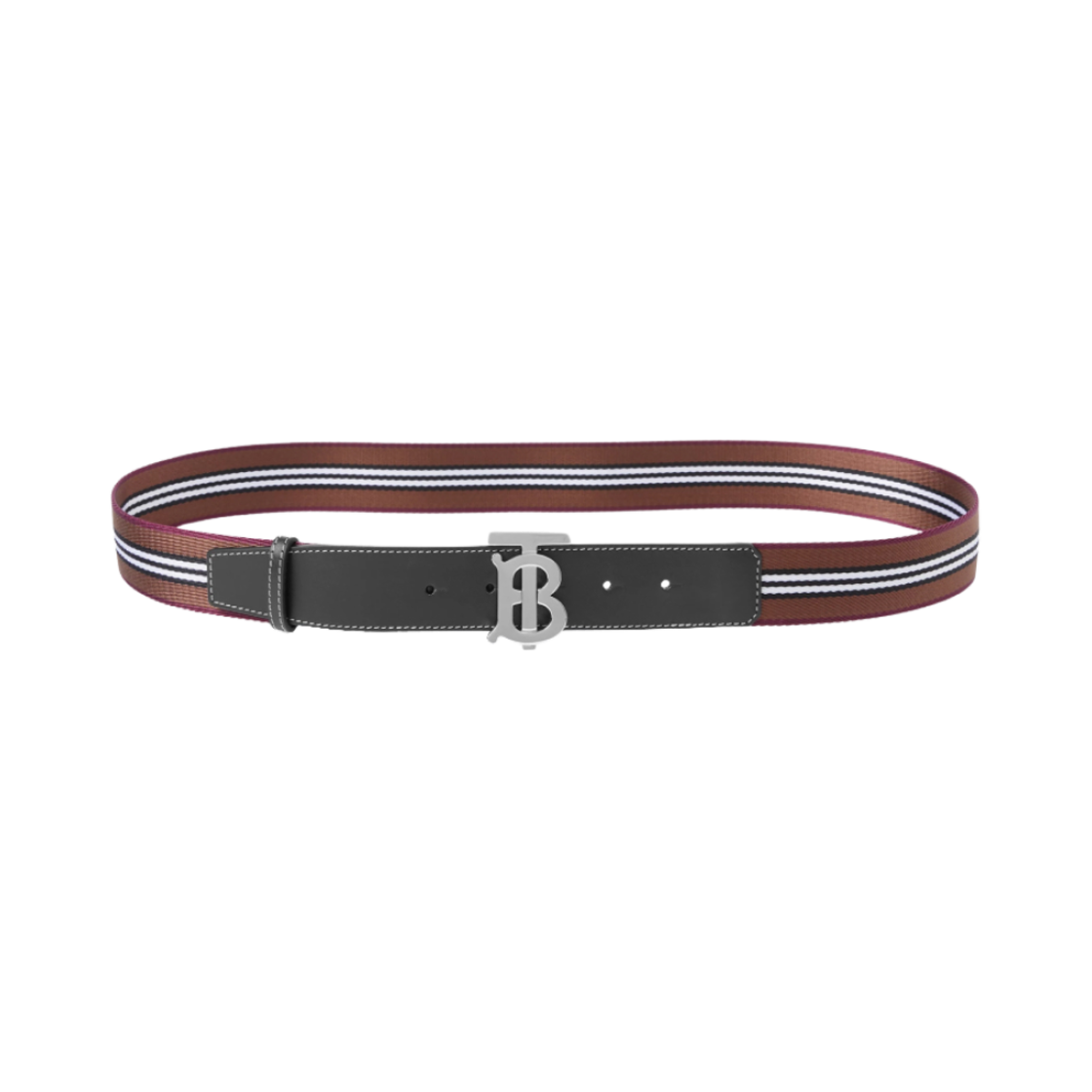 버버리 아이콘 스트라이프 웹 자카드 TB 벨트 다크 버치 브라운 실버(Burberry Icon Stripe Webbed Jacquard TB Belt Dark Birch Brown Silver) - 1