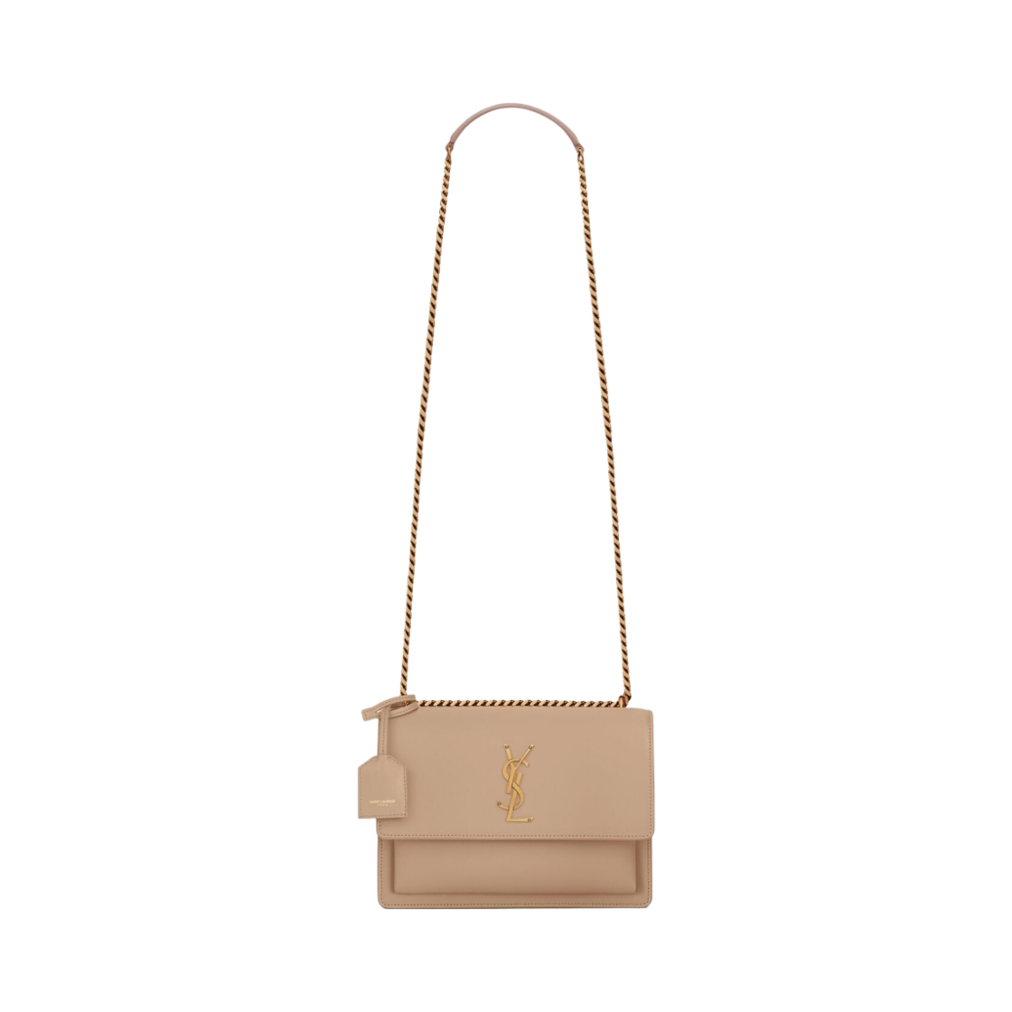 생로랑 스무스 레더 골드 모노그램 선셋 미디움백 다크 베이지