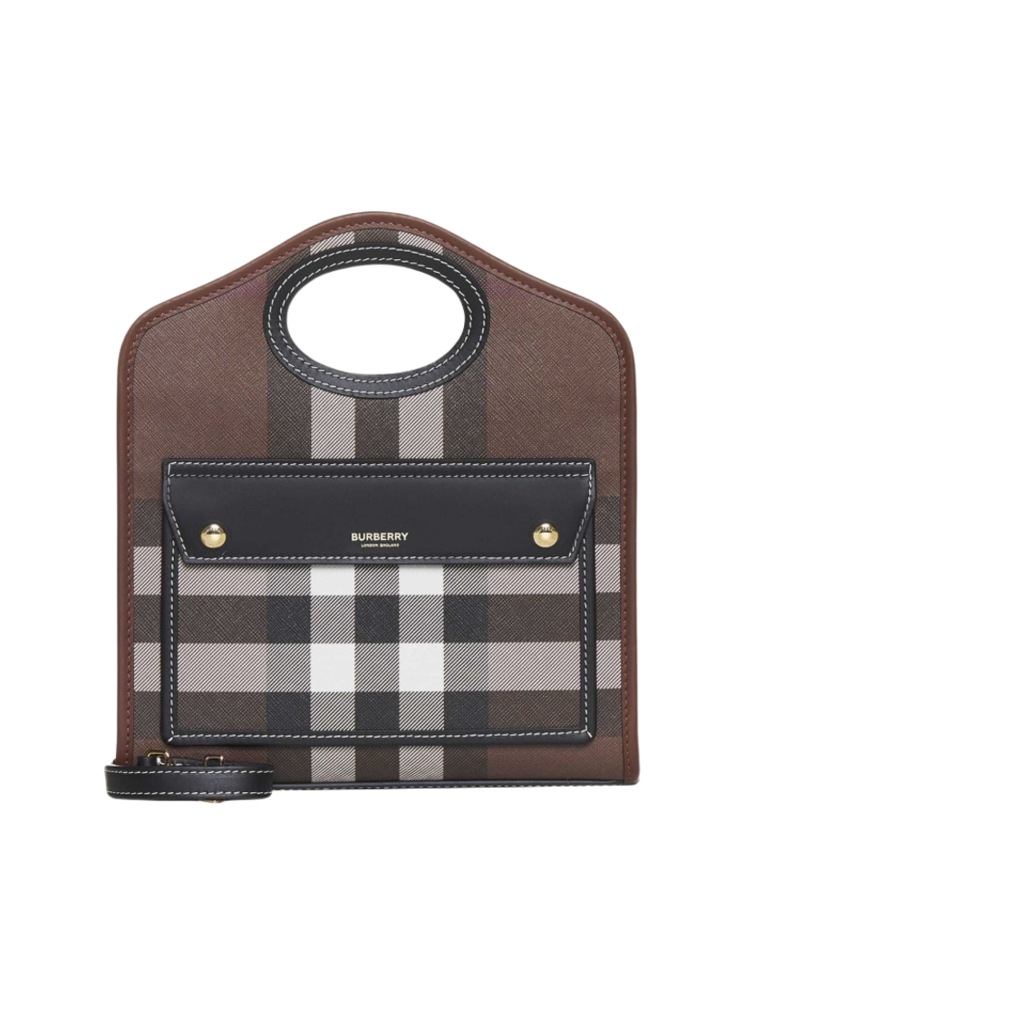 8071386 Burberry Check Pocket Tote Bag Dark Birch Brown
