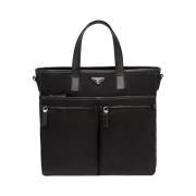 Prada Re-Nylon and Saffiano Leather Tote Bag Black