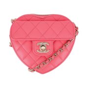 Chanel Heart Clutch with Chain Lambskin & Gold Coral Pink