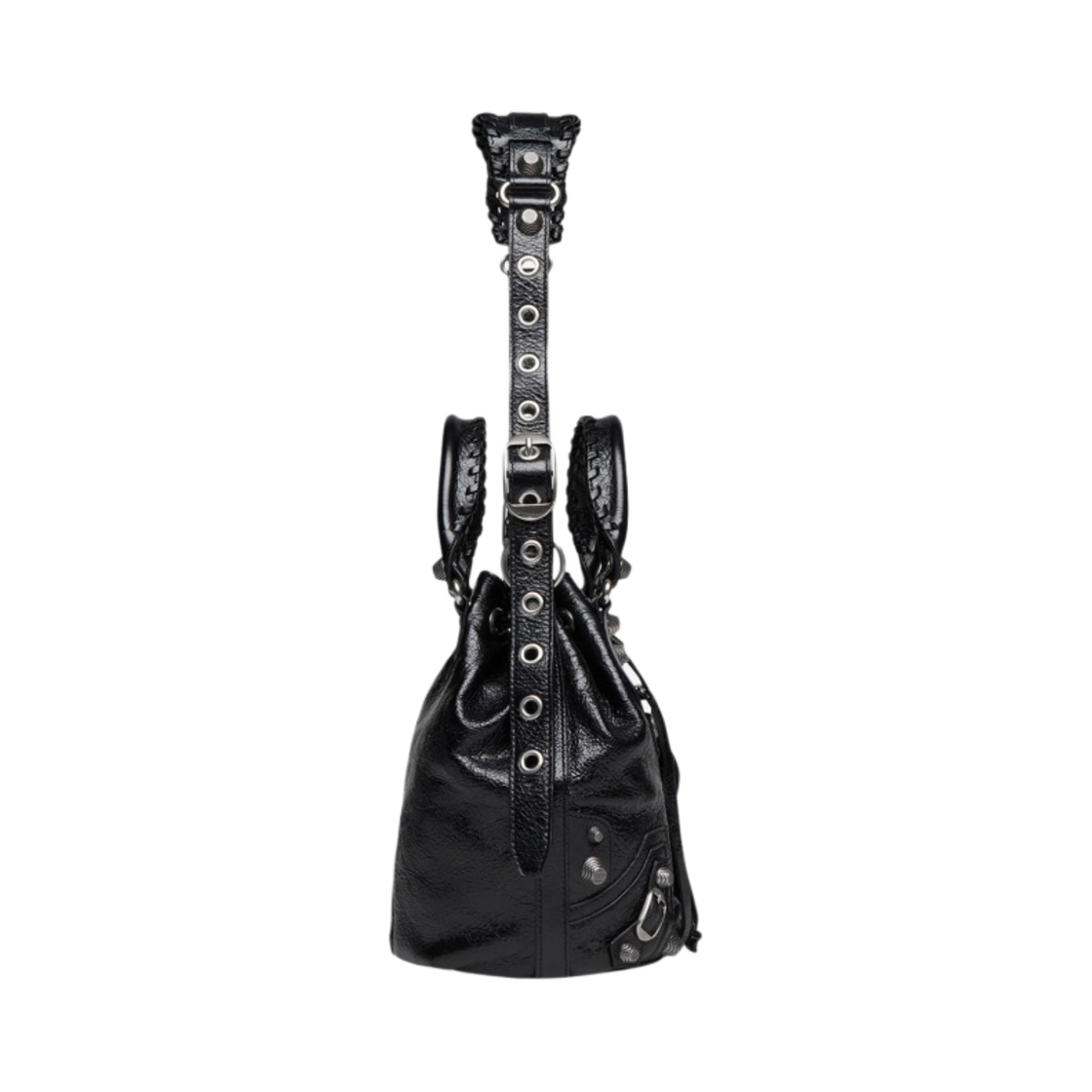 발렌시아가 아레나 램스킨 에이지드 실버 하드웨어 르 카골 스몰 버킷백 블랙(Balenciaga Arena Lambskin Aged Silver Hardware Le Cagole Small Bucket Bag Black) - 2