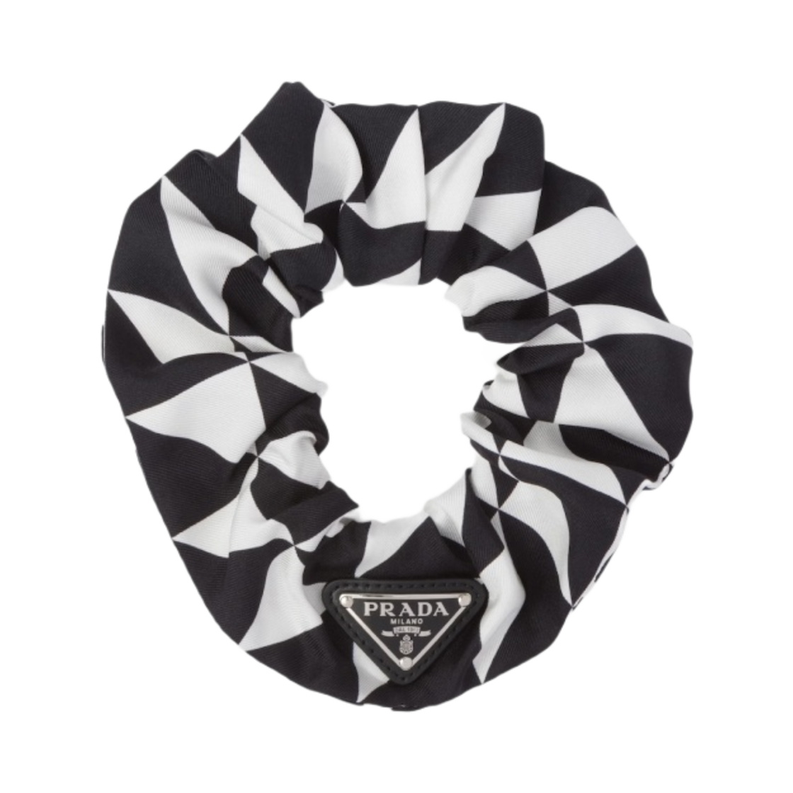 (W) 프라다 프린티드 실크 트윌 스크런치 블랙 화이트