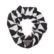 (W) Prada Printed Silk Twill Scrunchie Black White